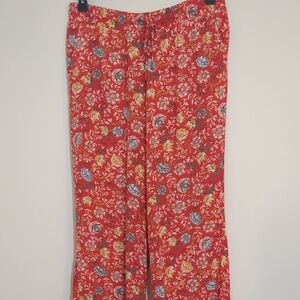 LOFT Red Floral Wide Leg Pants Size M